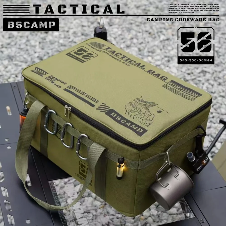 56L tactical camping cookware storage bag, closed